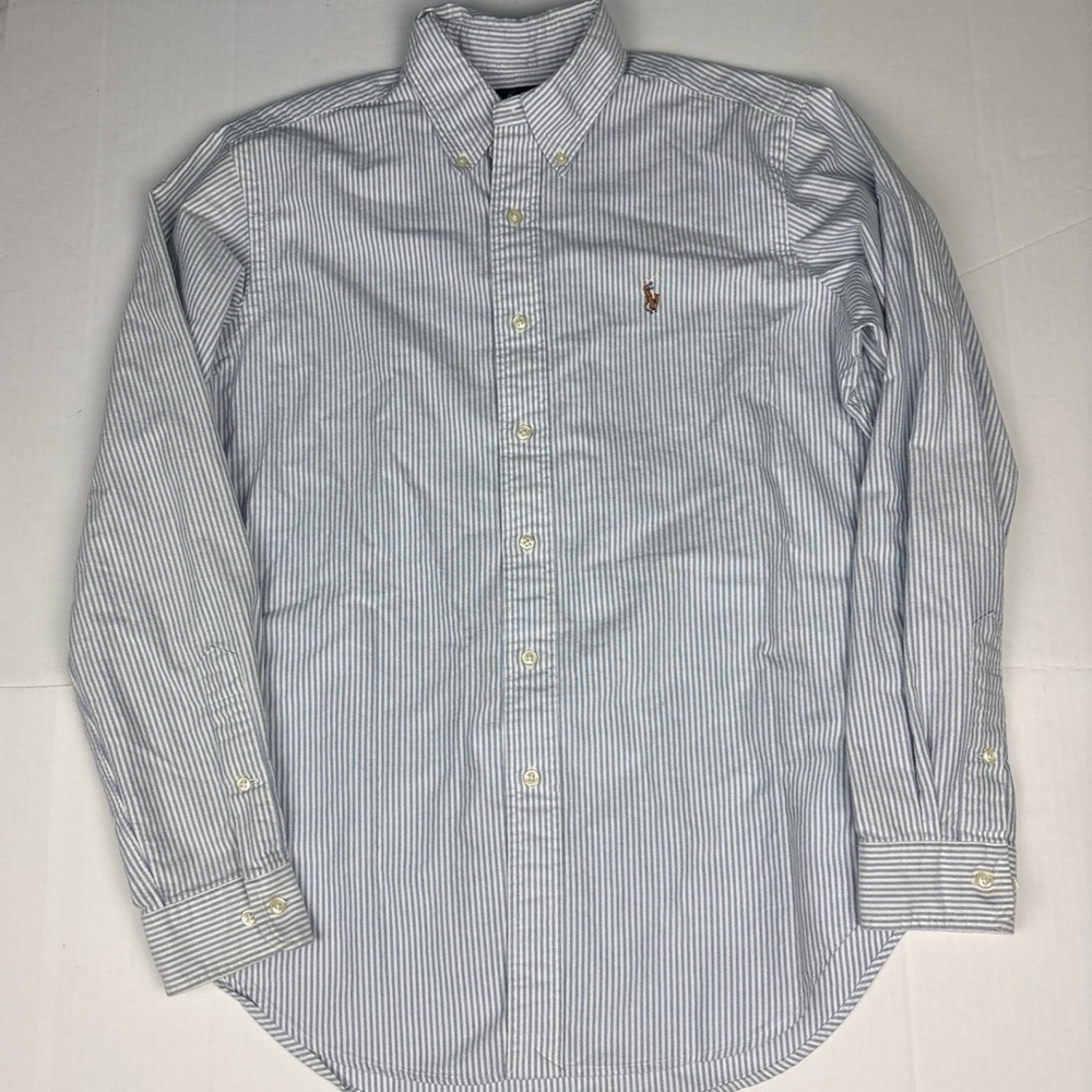 Ralph Lauren Blue and White Striped Casual Button Down Shirt